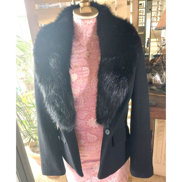 Pamela Dennis Private Client Women's Black Jacket Faux Fur Collar Fitted Sz 12 - Picture 2 of 13